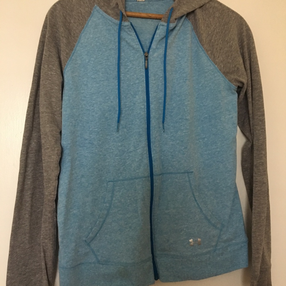 UNDER ARMOUR Blue Grey Light Weight Full Zipper Hoodie w Pockets Sz M